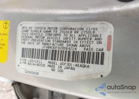 2002 Lexus Ls 430 z USA, uszkodzony, nr VIN JTHBN30F820064224